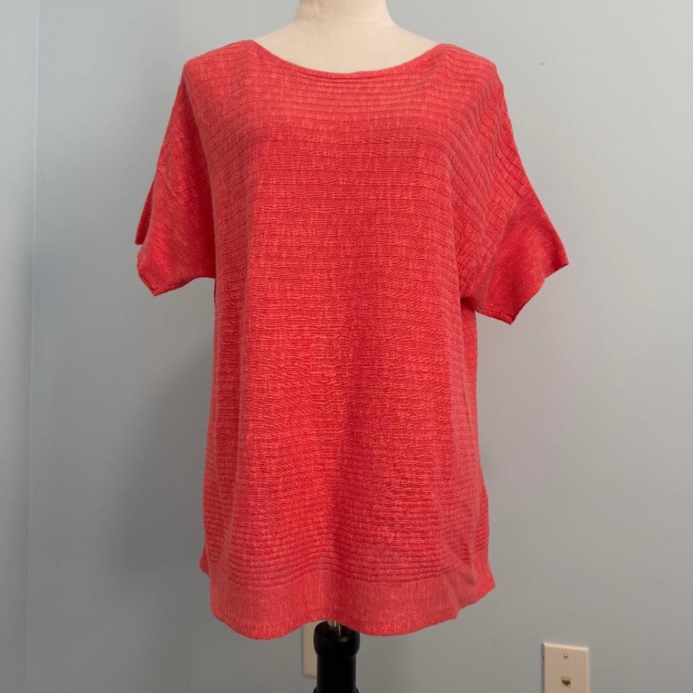 Eileen Fisher Pink Textured Stripe Sweater Short Sleeves Size M‎